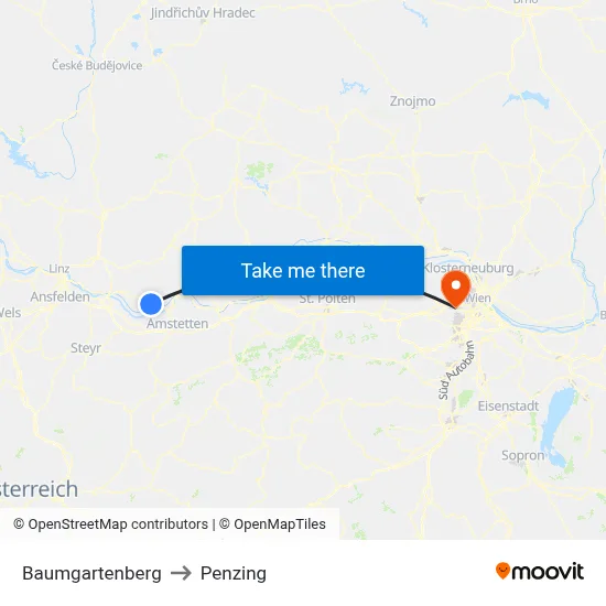 Baumgartenberg to Penzing map
