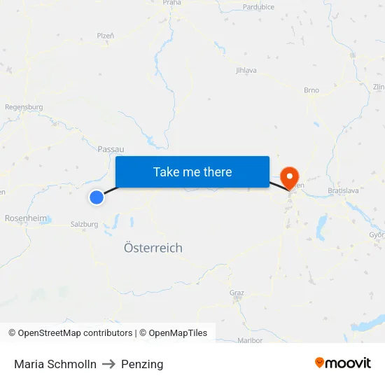 Maria Schmolln to Penzing map