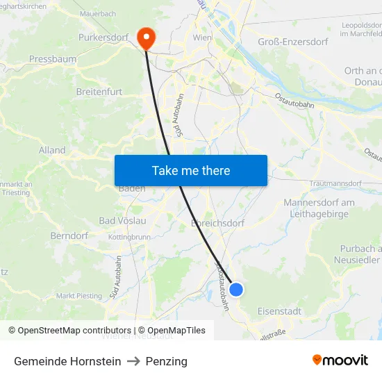 Gemeinde Hornstein to Penzing map