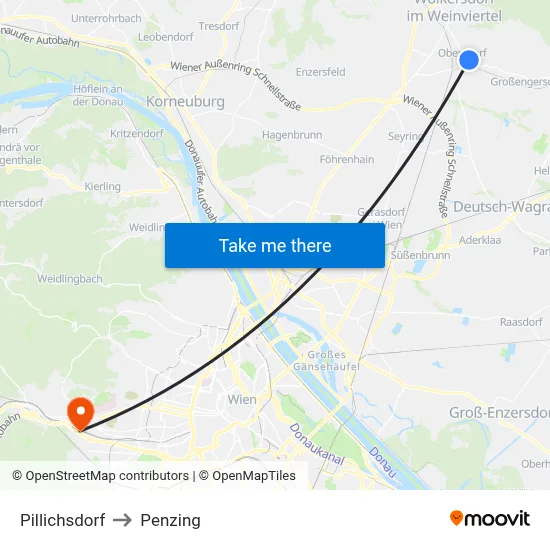 Pillichsdorf to Penzing map