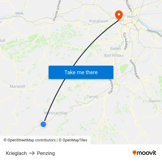 Krieglach to Penzing map