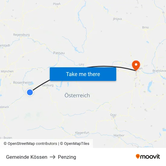 Gemeinde Kössen to Penzing map