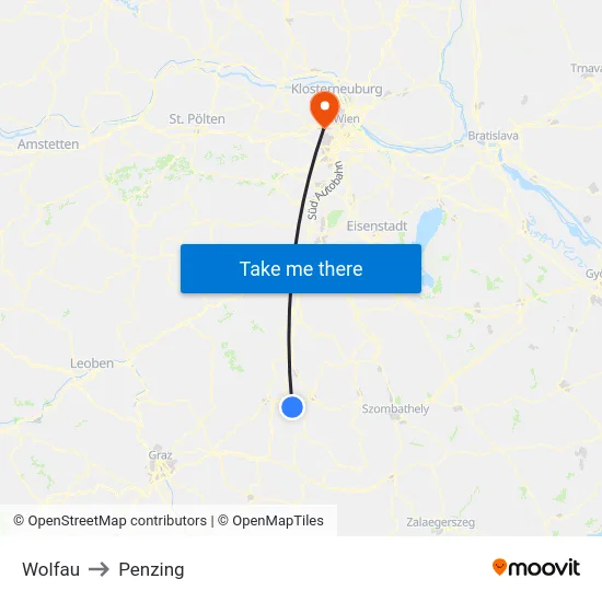 Wolfau to Penzing map