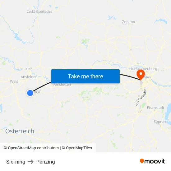 Sierning to Penzing map
