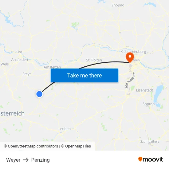 Weyer to Penzing map