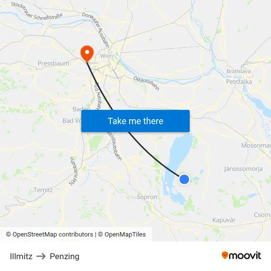 Illmitz to Penzing map