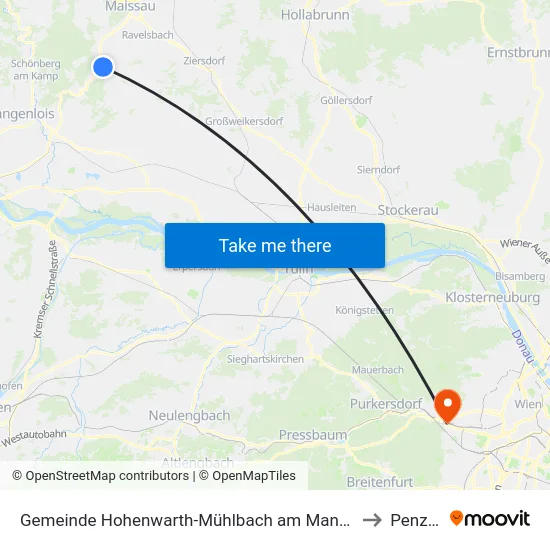 Gemeinde Hohenwarth-Mühlbach am Manhartsberg to Penzing map
