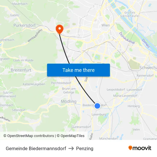 Gemeinde Biedermannsdorf to Penzing map