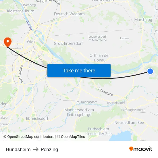 Hundsheim to Penzing map