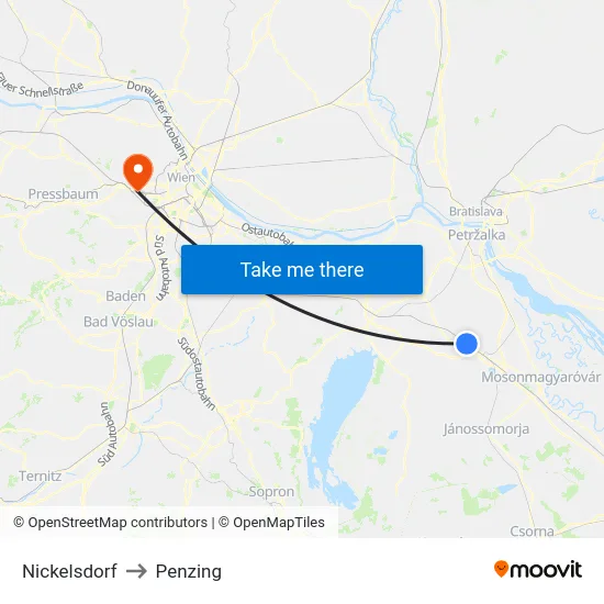 Nickelsdorf to Penzing map