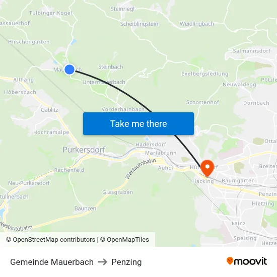 Gemeinde Mauerbach to Penzing map