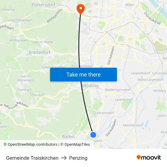 Gemeinde Traiskirchen to Penzing map
