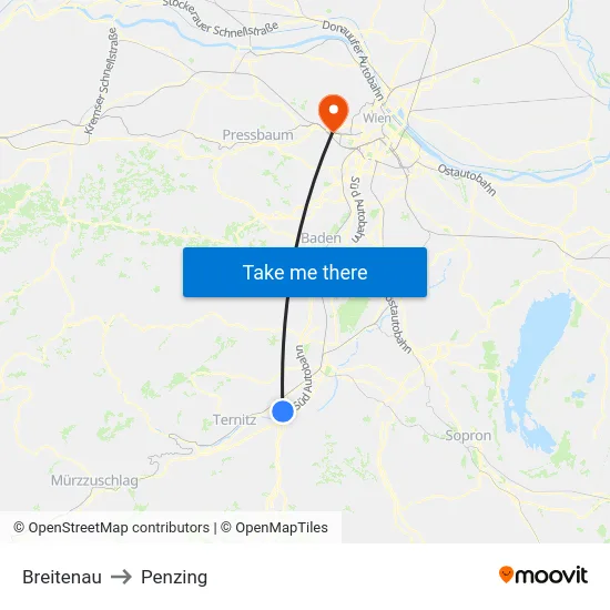 Breitenau to Penzing map