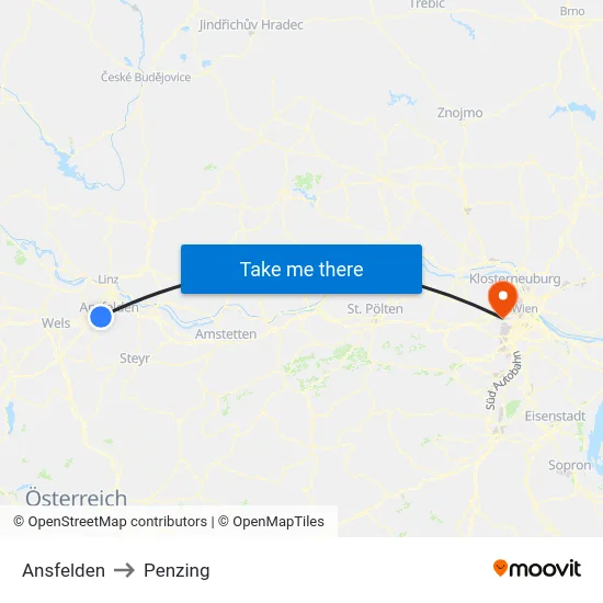Ansfelden to Penzing map