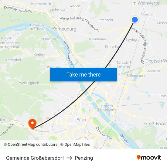 Gemeinde Großebersdorf to Penzing map