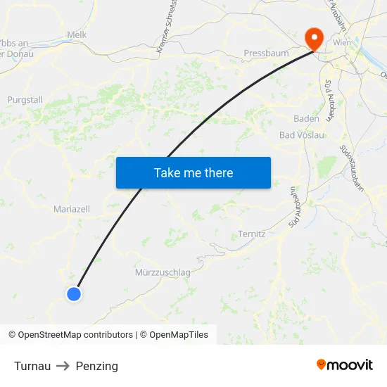 Turnau to Penzing map