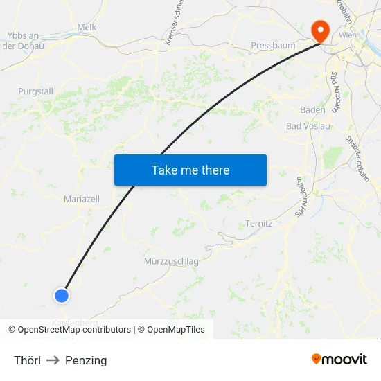Thörl to Penzing map
