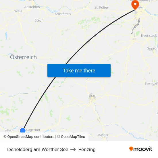Techelsberg am Wörther See to Penzing map