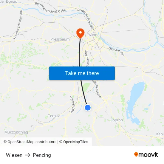 Wiesen to Penzing map