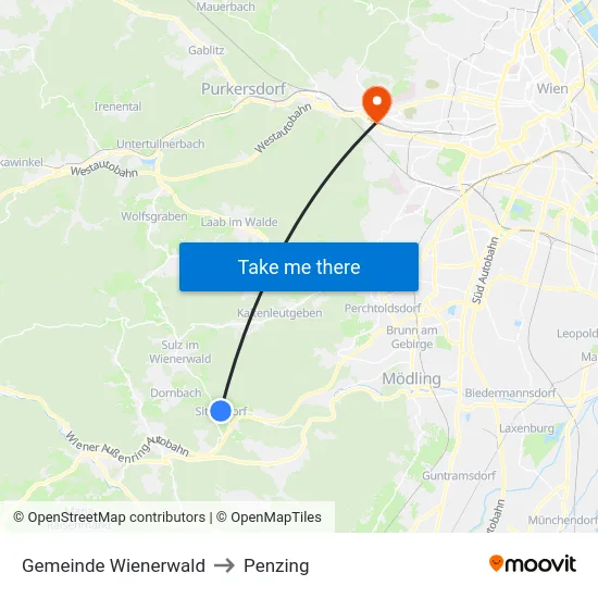 Gemeinde Wienerwald to Penzing map