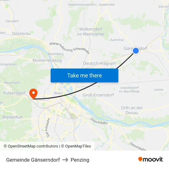 Gemeinde Gänserndorf to Penzing map