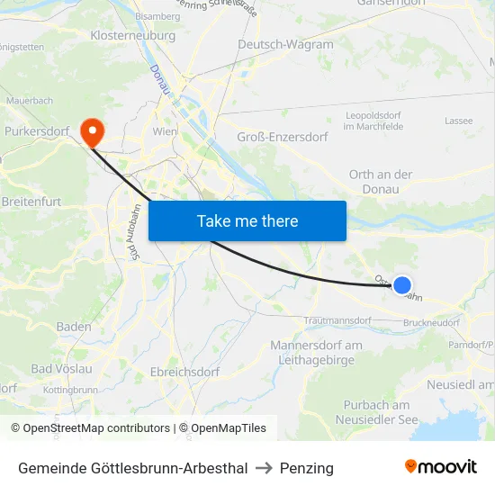 Gemeinde Göttlesbrunn-Arbesthal to Penzing map