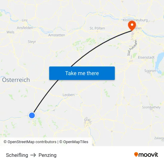 Scheifling to Penzing map