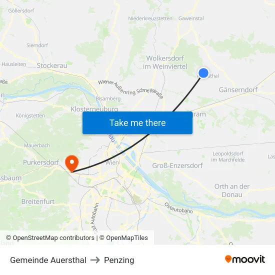Gemeinde Auersthal to Penzing map