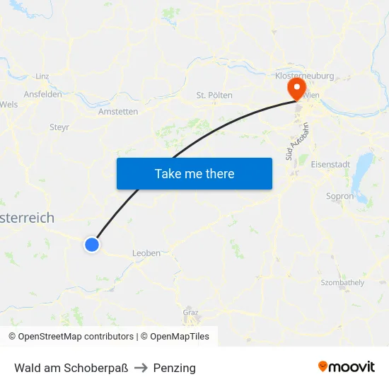 Wald am Schoberpaß to Penzing map