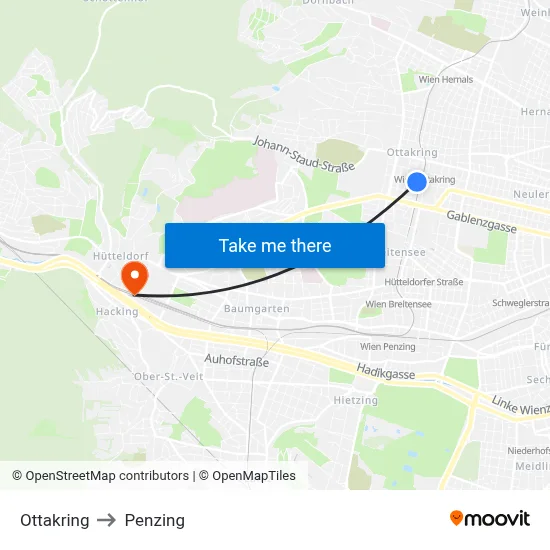 Ottakring to Penzing map