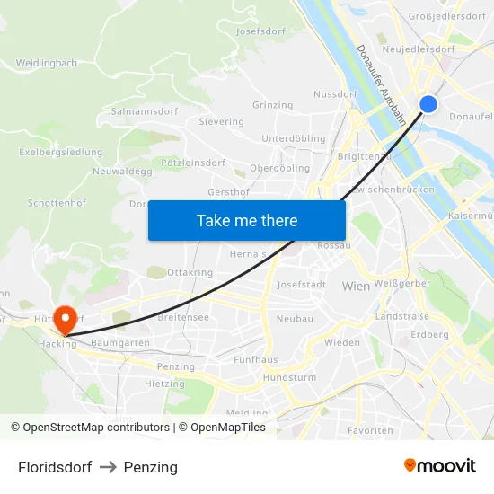 Floridsdorf to Penzing map