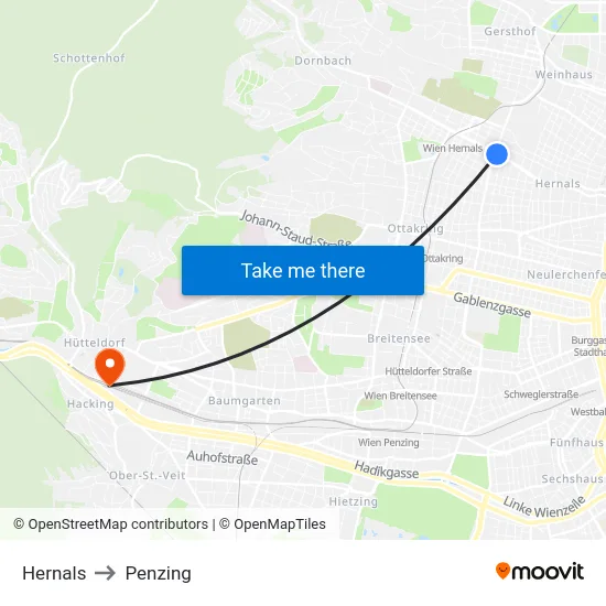 Hernals to Penzing map