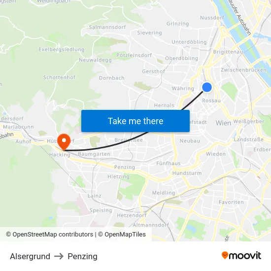Alsergrund to Penzing map