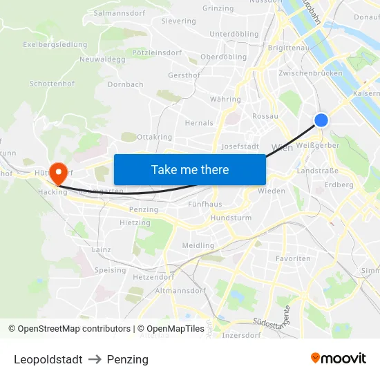 Leopoldstadt to Penzing map