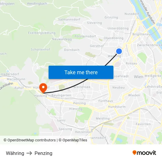 Währing to Penzing map