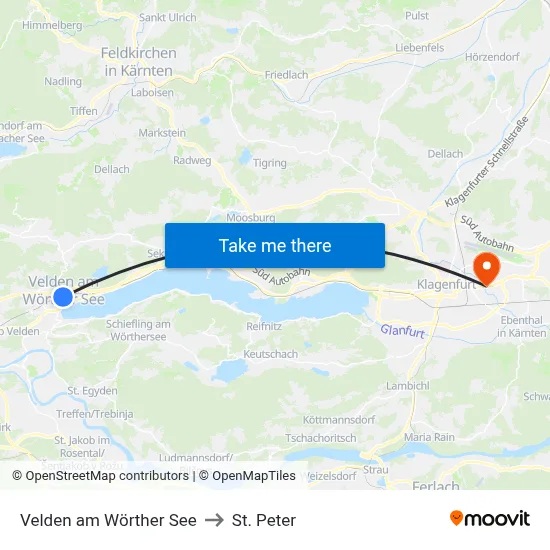 Velden am Wörther See to St. Peter map