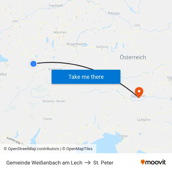 Gemeinde Weißenbach am Lech to St. Peter map