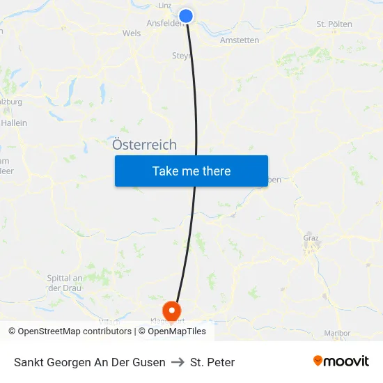 Sankt Georgen An Der Gusen to St. Peter map