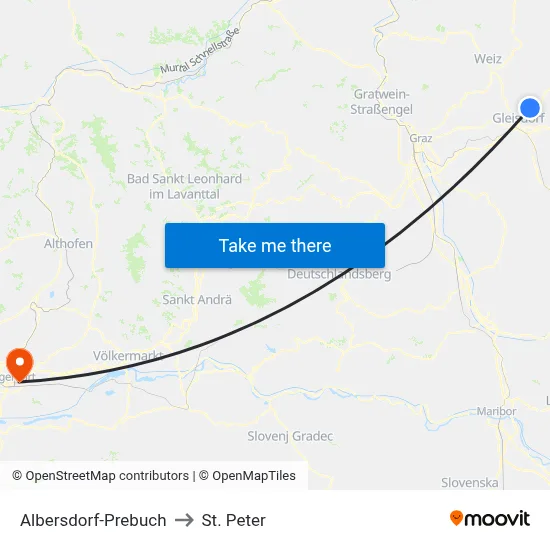 Albersdorf-Prebuch to St. Peter map