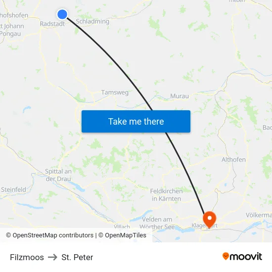 Filzmoos to St. Peter map