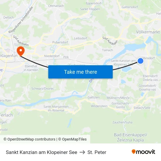 Sankt Kanzian am Klopeiner See to St. Peter map