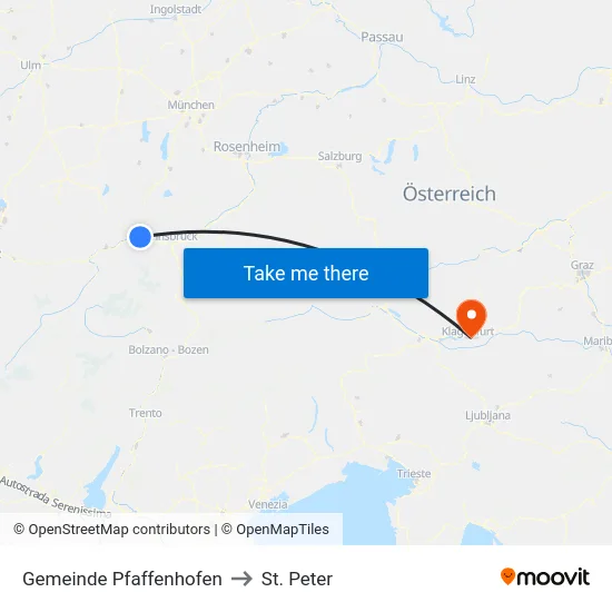 Gemeinde Pfaffenhofen to St. Peter map
