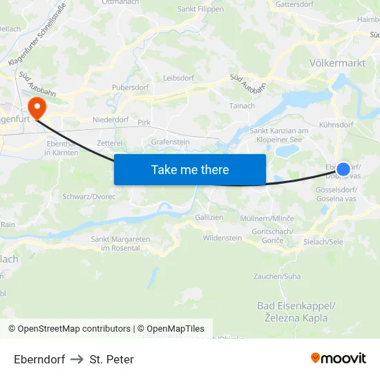 Eberndorf to St. Peter map