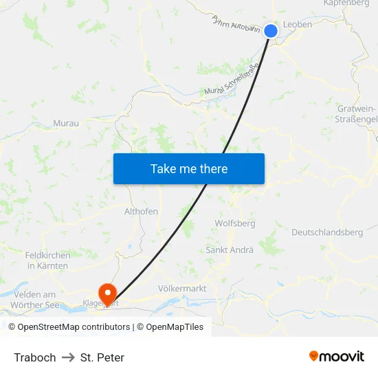 Traboch to St. Peter map