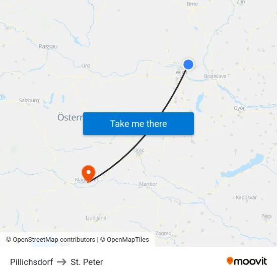 Pillichsdorf to St. Peter map