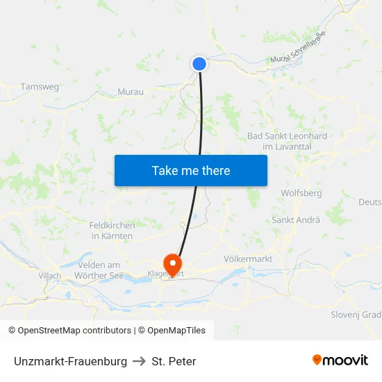 Unzmarkt-Frauenburg to St. Peter map