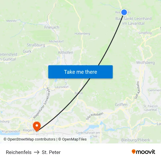 Reichenfels to St. Peter map