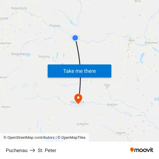 Puchenau to St. Peter map