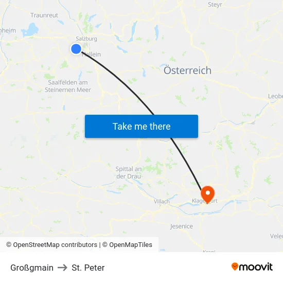 Großgmain to St. Peter map