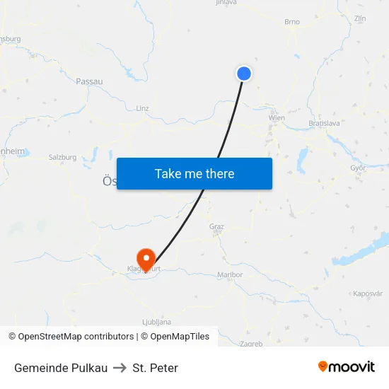 Gemeinde Pulkau to St. Peter map